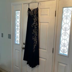 JUMP Apparel Gown Strapless Dark Blue gold Sequin Dress Size 9/10